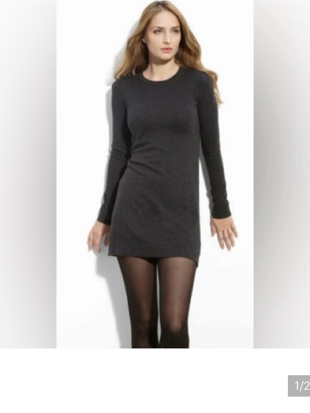 Theory Charcoal Scoop-Neck Long Sleeve Knit Dress